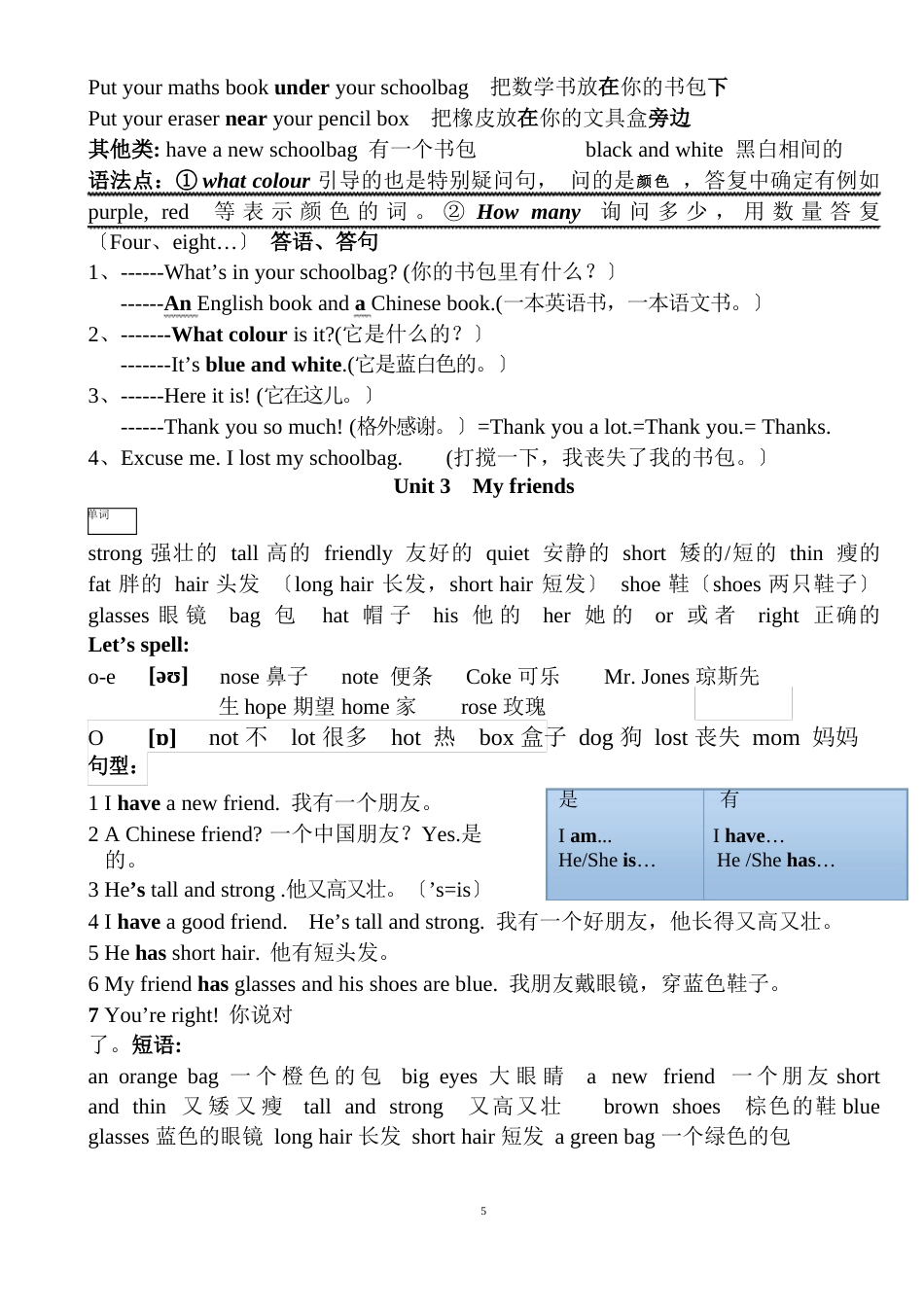 pep小学四年级英语上册各单元知识点归纳_第3页