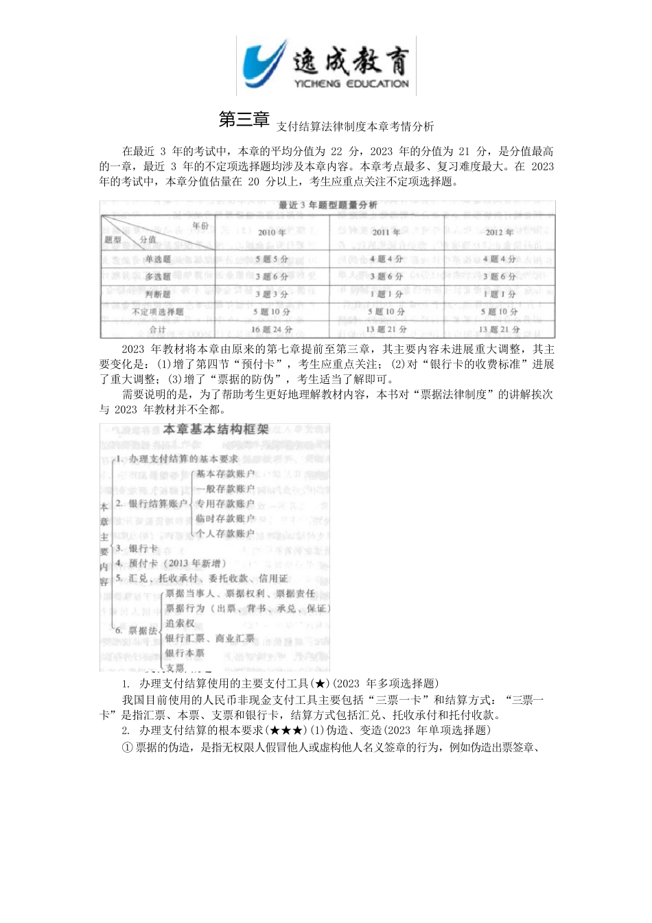 2023年会计专业技术资格考试应试指导及全真模拟测试经济法基础知识点支付结算法律制度本章考情分析_第1页