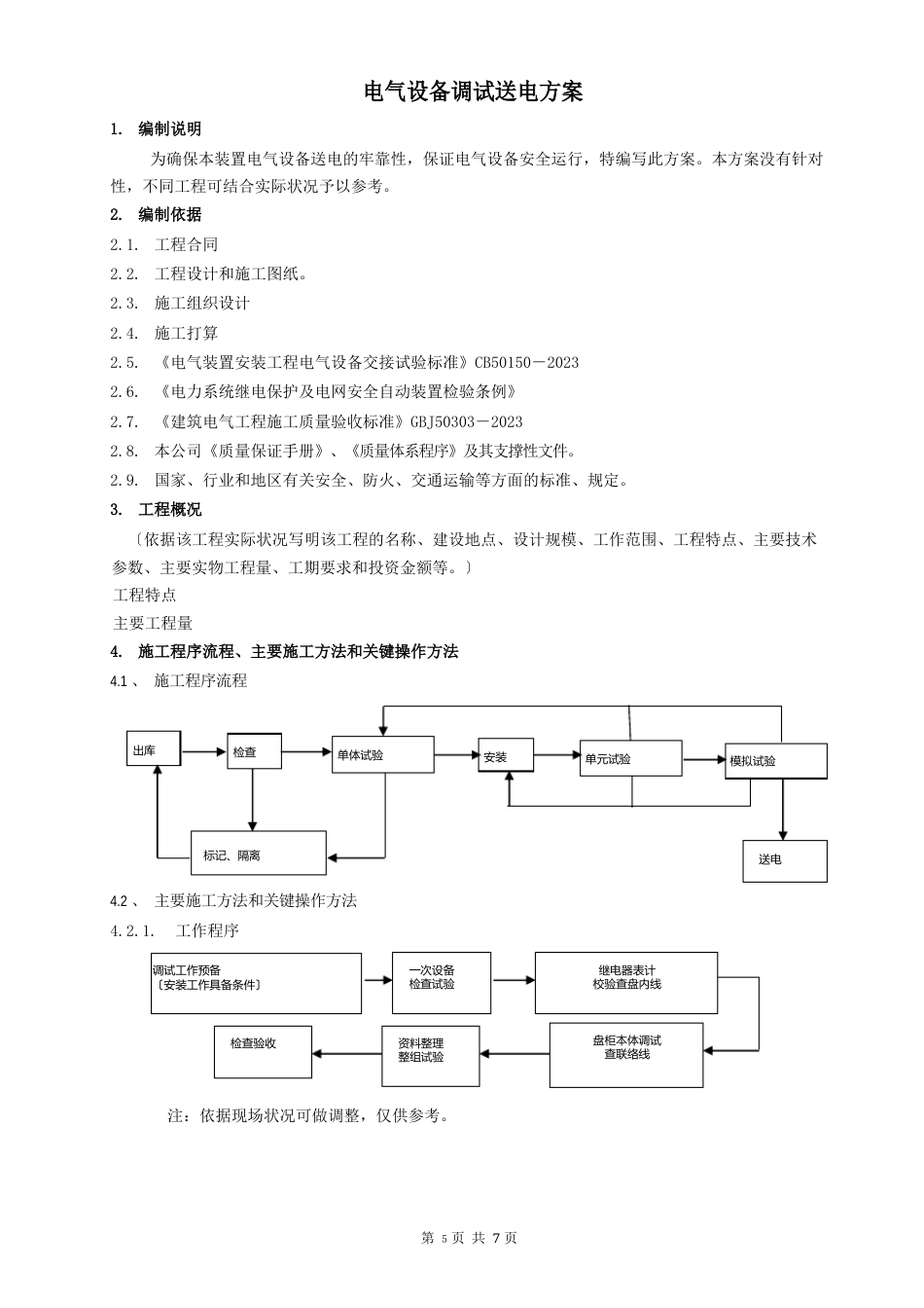 14电气设备调试送电方案_第1页