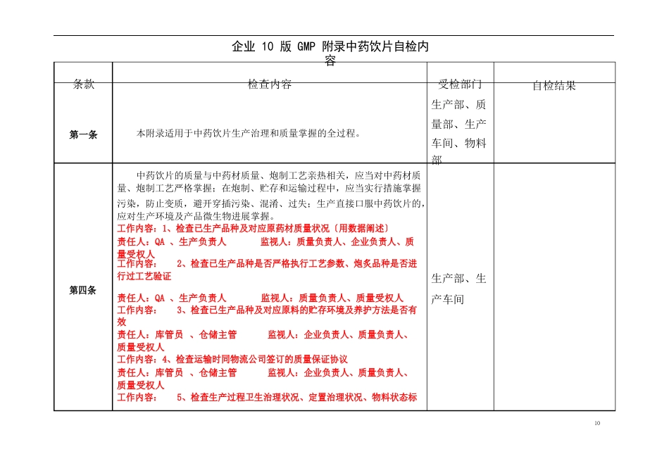 GMP10版GMP附录中药饮片自检内容_第1页