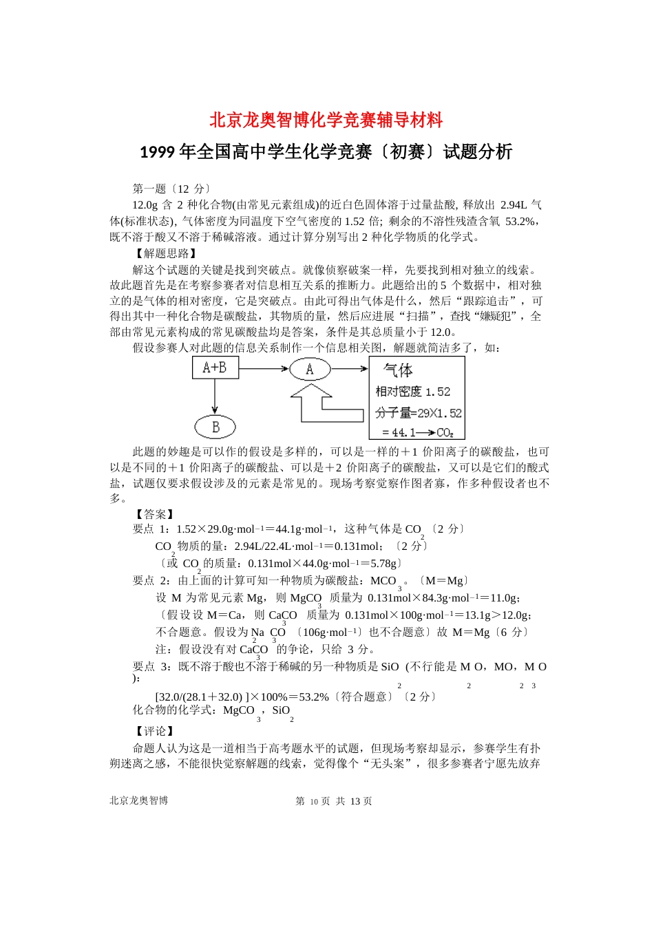 1999年全国高中学生化学竞赛(初赛)试题分析_第1页