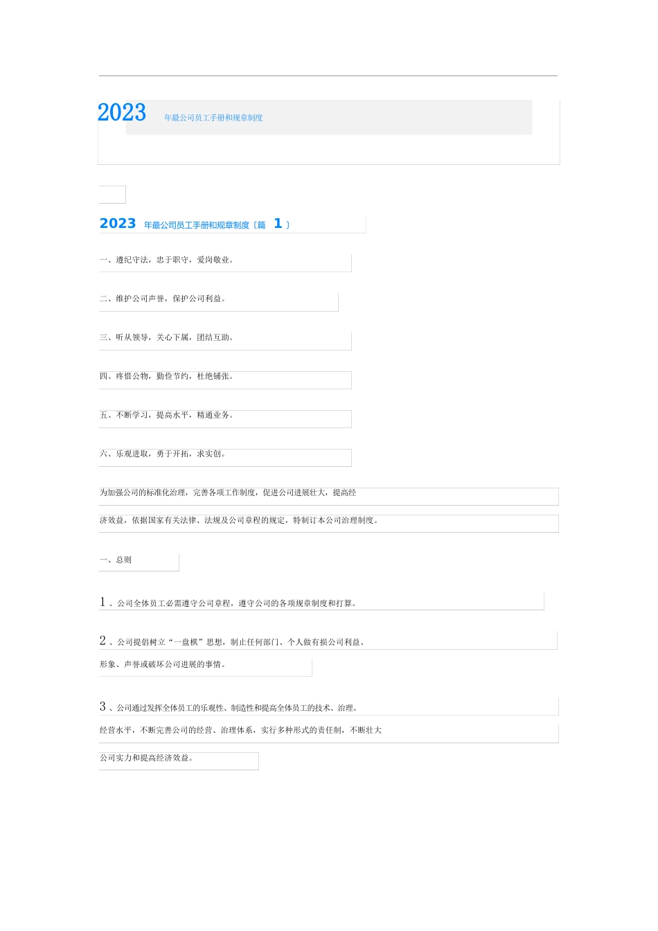 2023年公司员工手册和规章制度_第1页