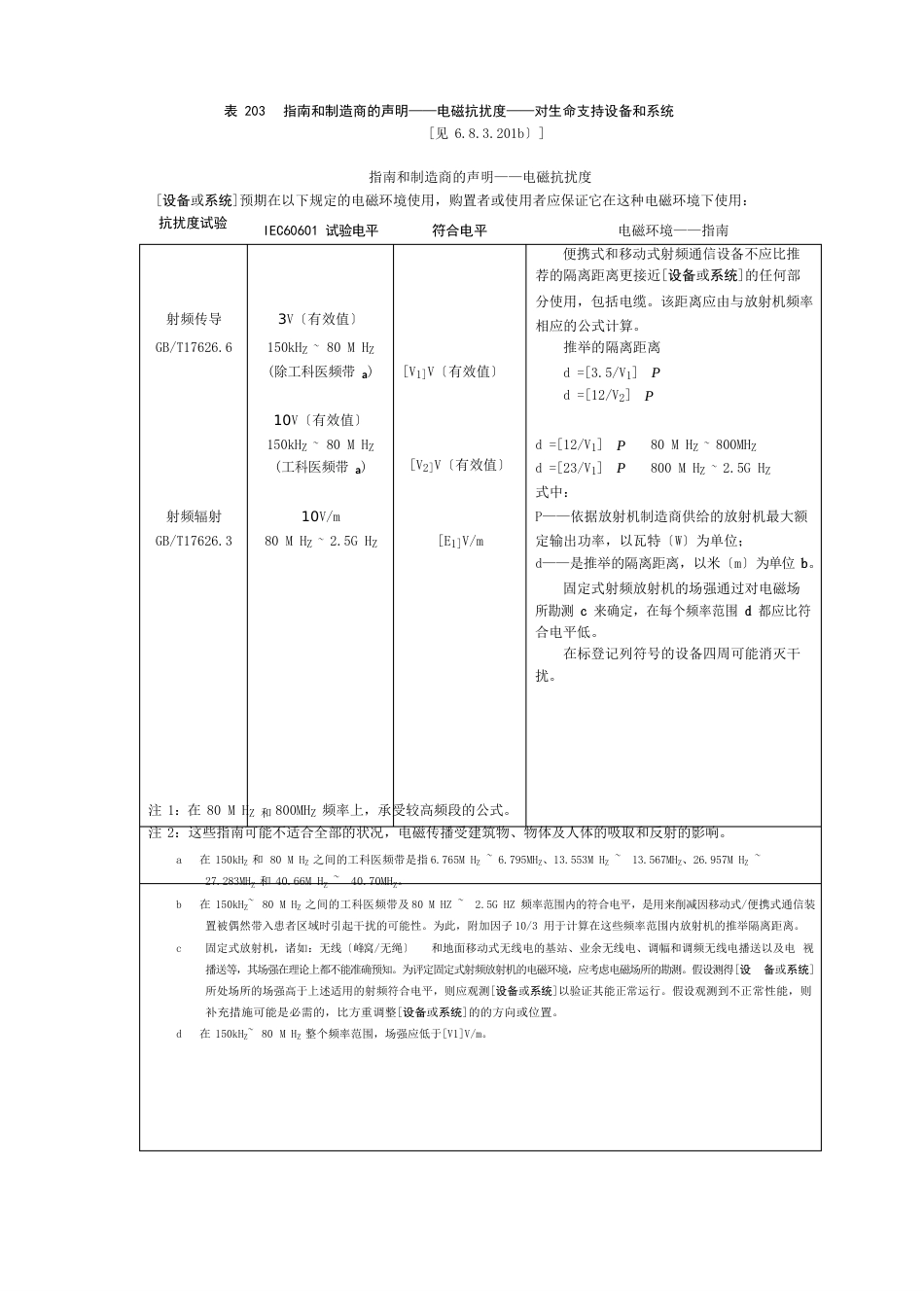 YY0505电磁兼容之指南和制造商的声明——表格大全_第3页