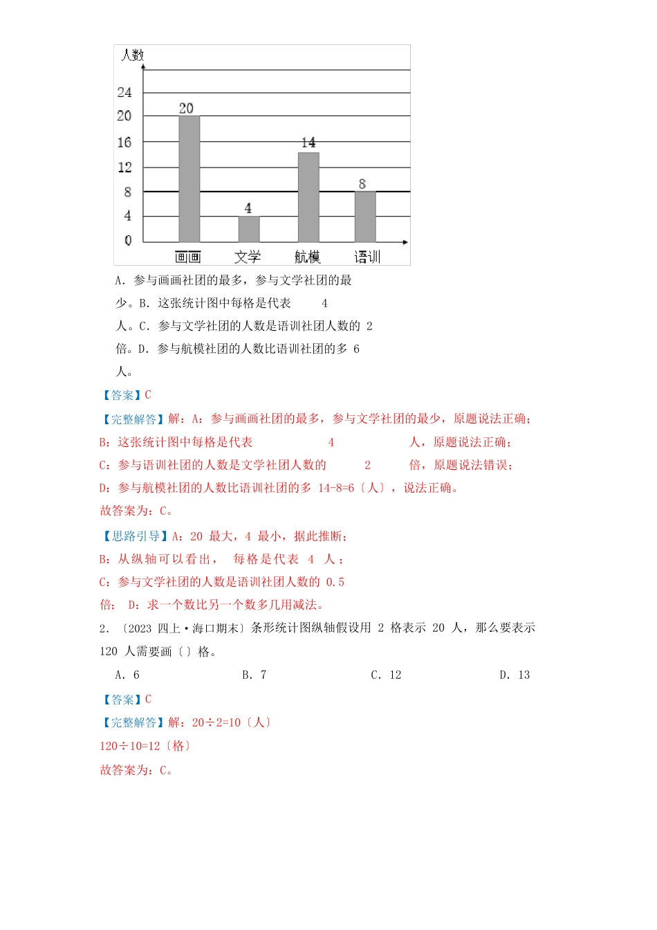 2023年-2024年小学数学四年级上册期末考点复习第四单元《统计表和条形统计图》(苏教版含解析)_第3页