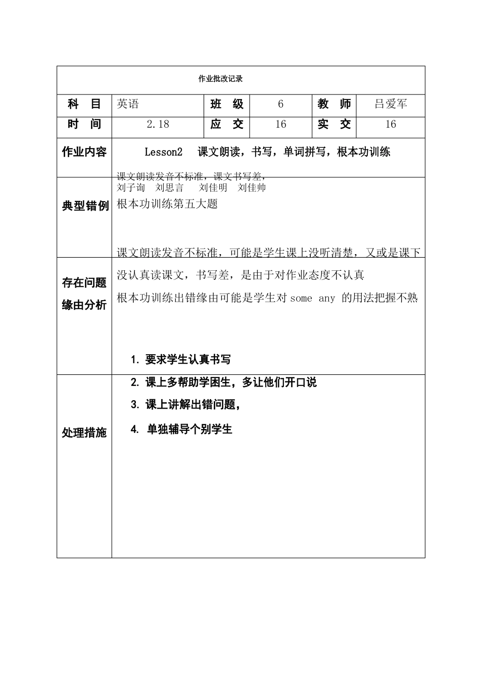 6年级英语作业批改记录_第2页