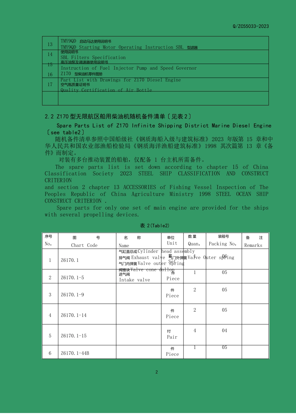 Z170型无限船用柴油机随机技术文件_第2页