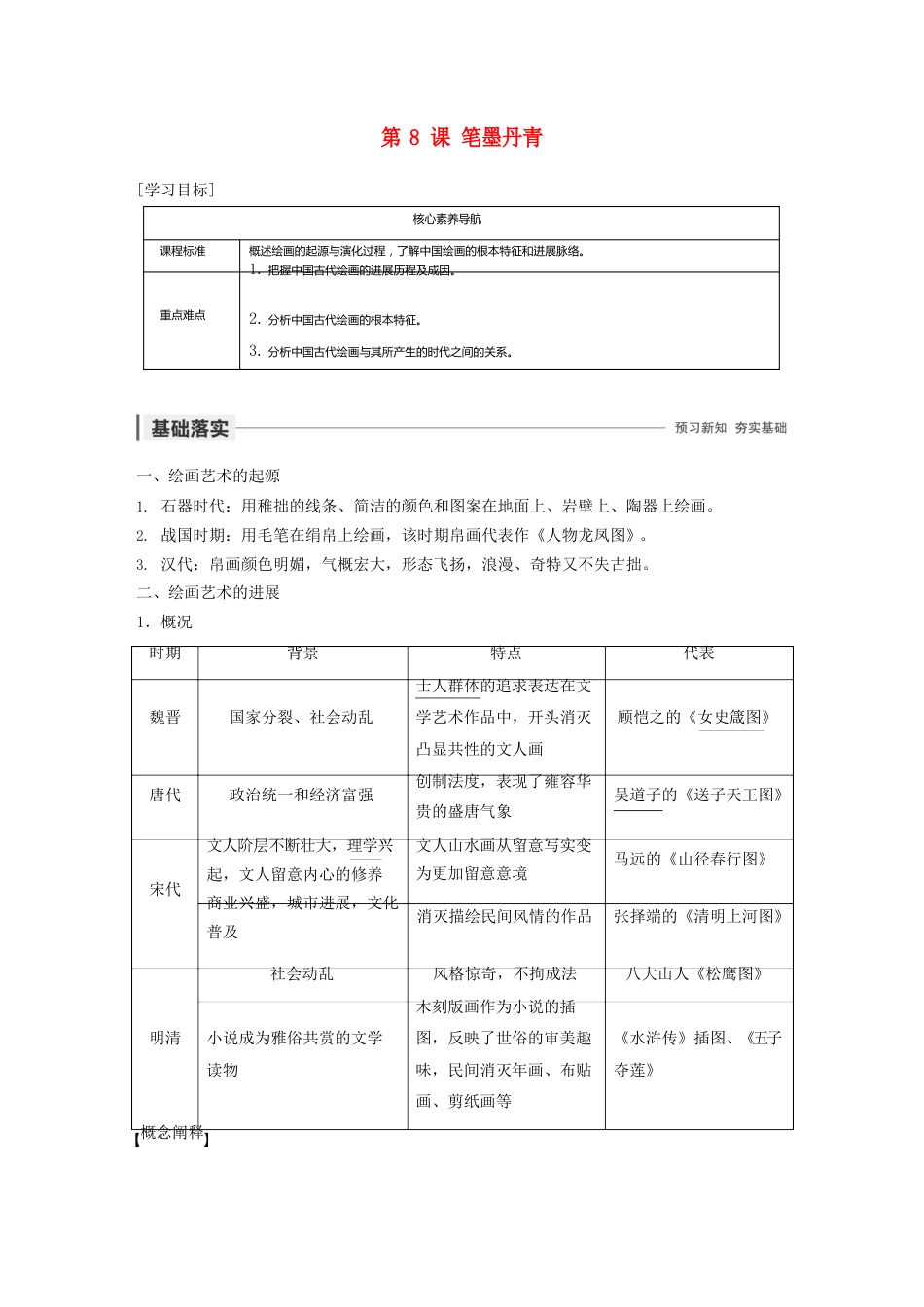 2023学年高中历史第二单元中国古代文艺长廊第8课笔墨丹青教案含解析岳麓版必修_第1页