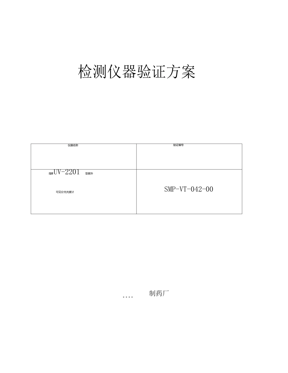 042-岛津UV-2201型紫外可见分光光度计验证方案及报告_第1页