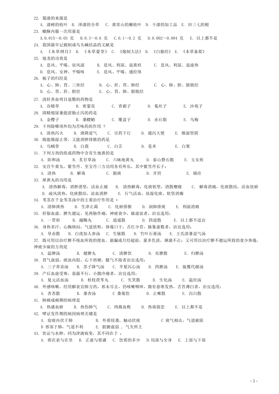 1991～2023年考研中医综合历年真题及答案_第2页