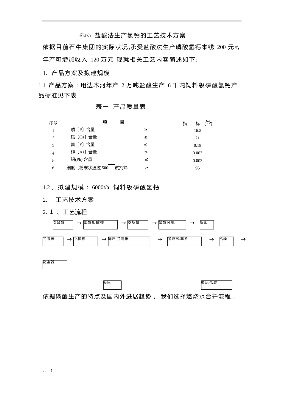 6kt盐酸法生产氢钙的工艺技术方案_第1页