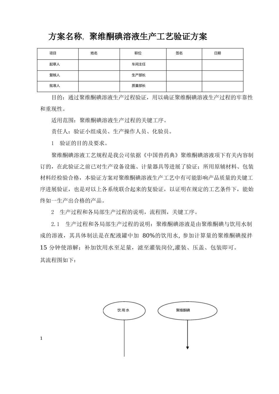 10%聚维酮碘溶液生产工艺验证方案_第1页