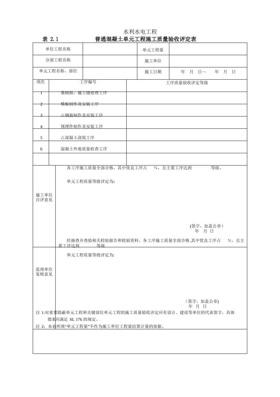 2023年SL632-2023年水利水电工程施工质量验收评定表及填表说明—混凝土工程_第2页