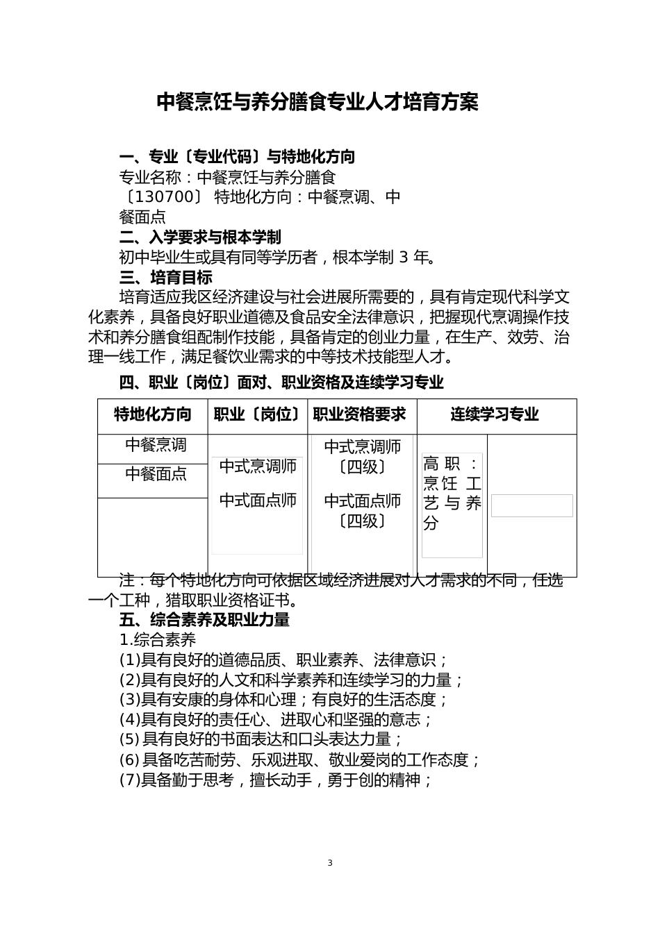 17中餐烹饪专业人才培养方案_第1页