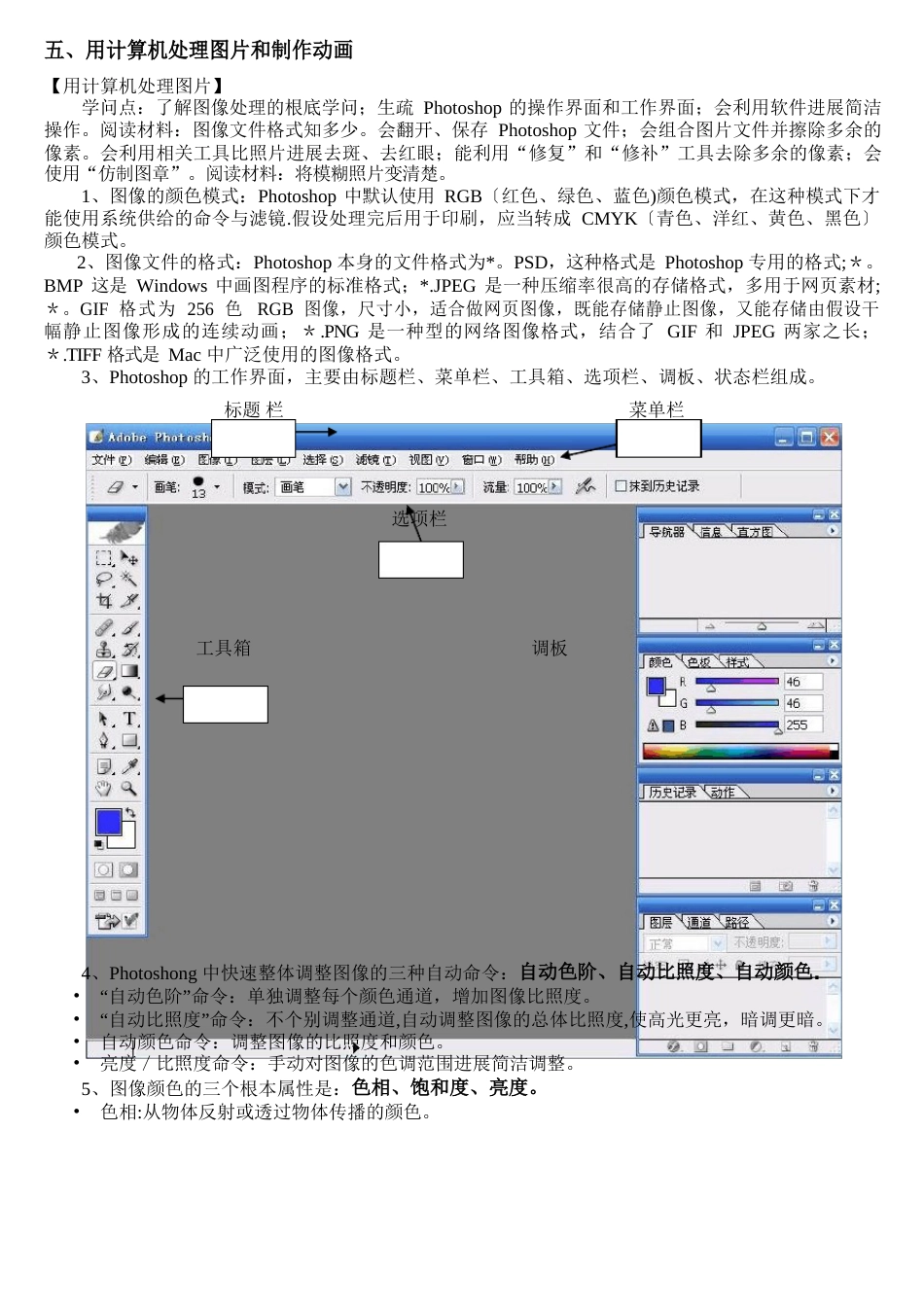 Photoshop、flash-知识点(信息技术会考复习)_第1页