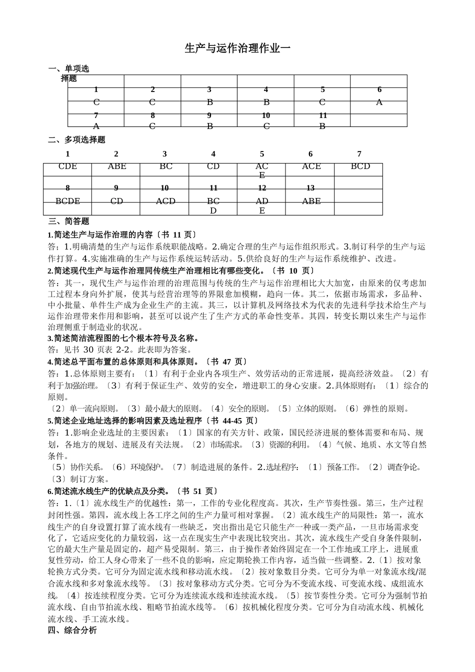 11春学期工商专生产与运作管理作业答案_第1页