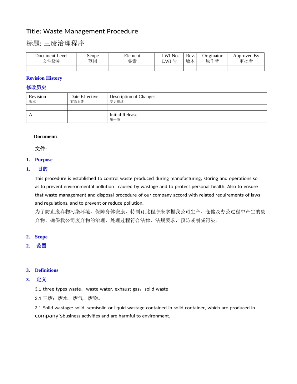 2023年2314Wastemanagementprocedure废物管理_第1页