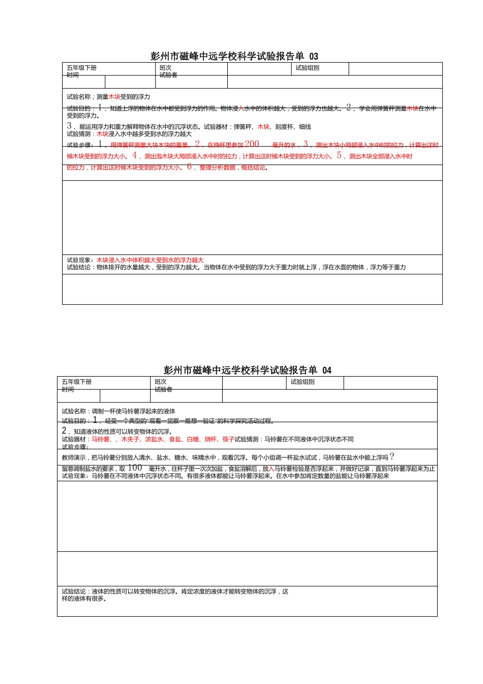 03五年级下册科学实验报告单(教师用含答案)_第2页