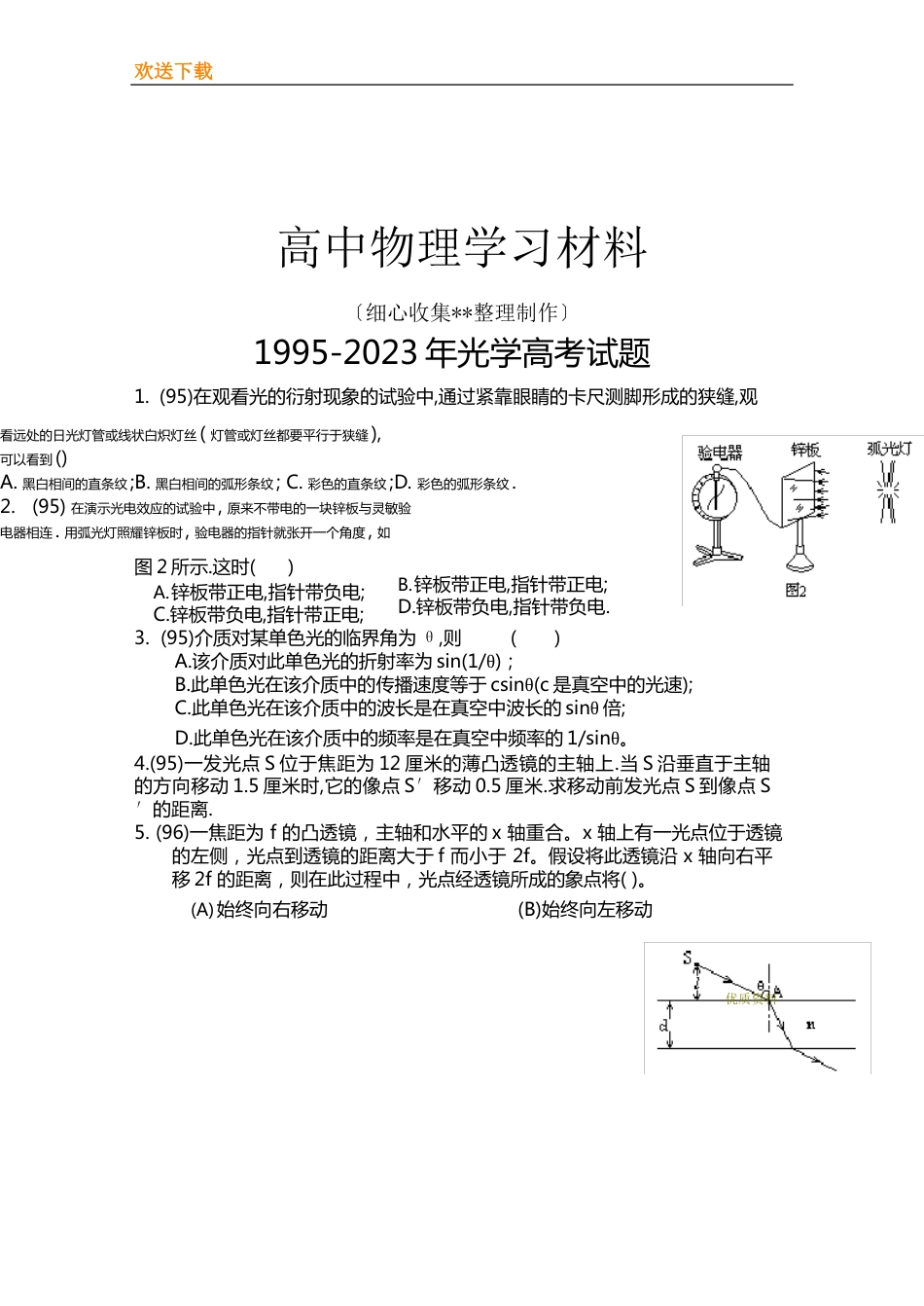 2023年复习必做【模拟试题】1[高考试题]光学复习专用试卷_第1页