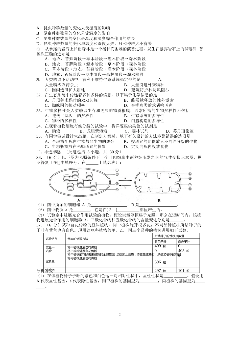 072江苏小高考(生物)真题及答案_第3页