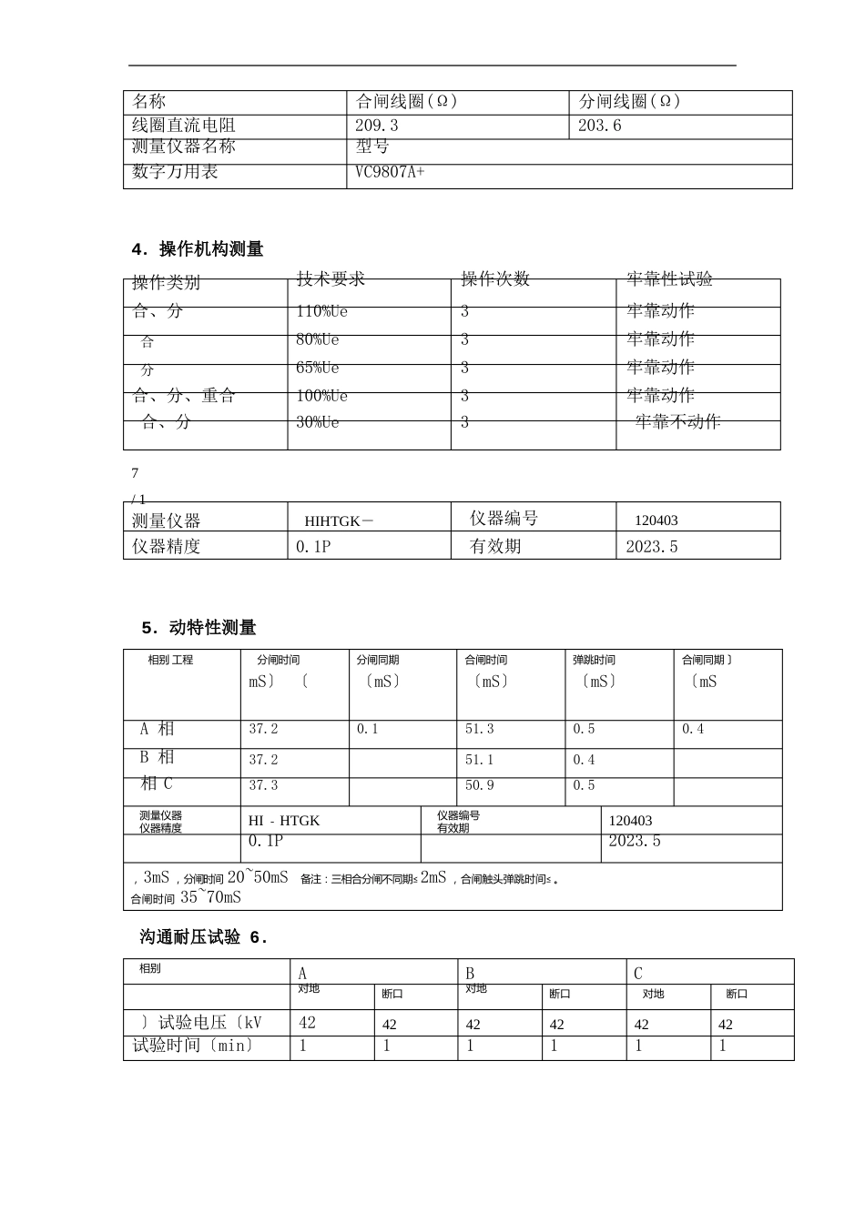 10kV真空断路器电气试验报告_第2页