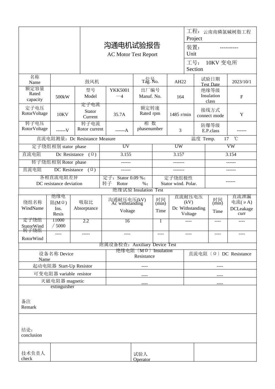 10KV电机试验报告OK_第1页