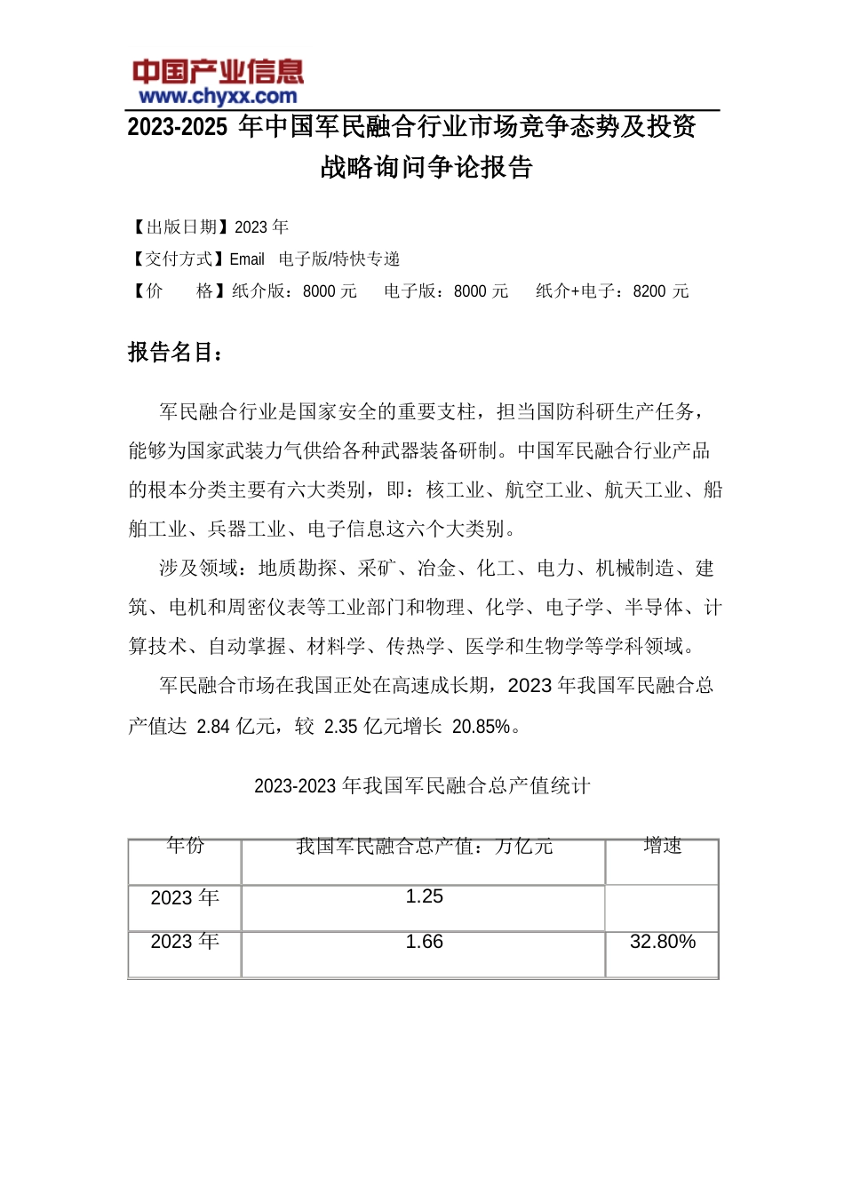 2023年-2025年中国军民融合行业市场竞争态势研究报告_第2页