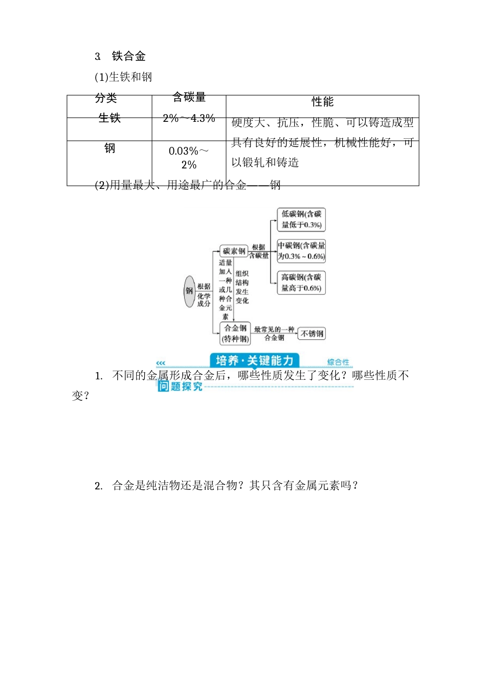 3第二节第1课时铁合金铝和铝合金新型合金_第2页