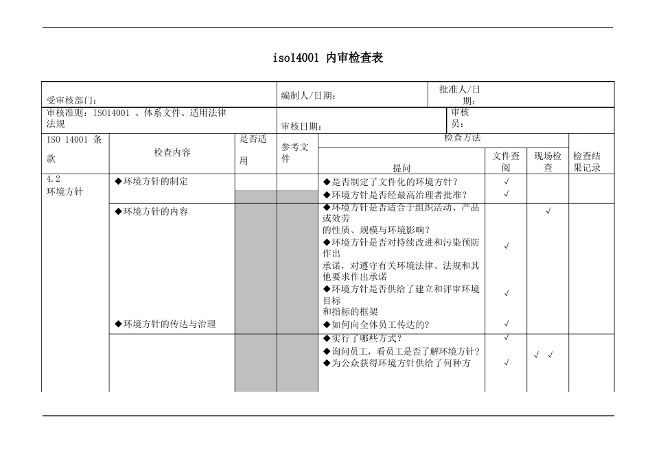 iso14001内审检查表_第1页