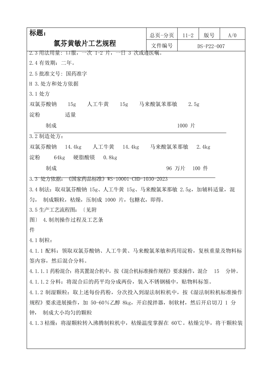 007氯芬黄敏片工艺规程_第2页