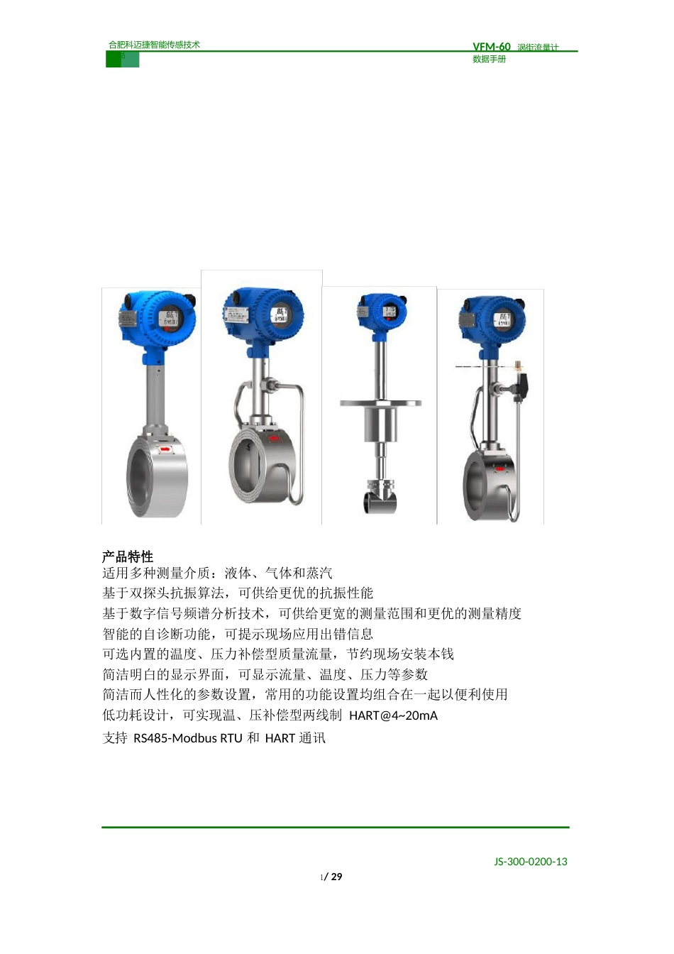 VFM60涡街流量计产品数据手册_第1页