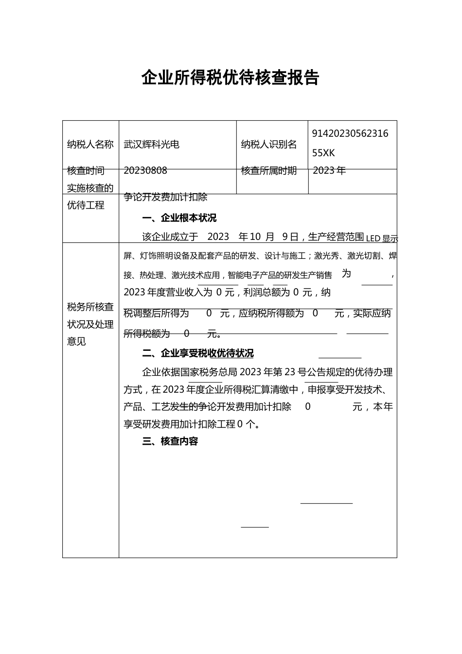 16研究开发费加计扣除核查报告模板(2023年度)_第1页