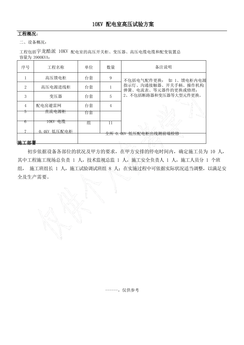 10KV配电室高压试验方案_第1页