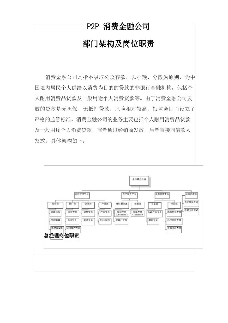 P2P消费金融公司部门架构及岗位职责_第1页