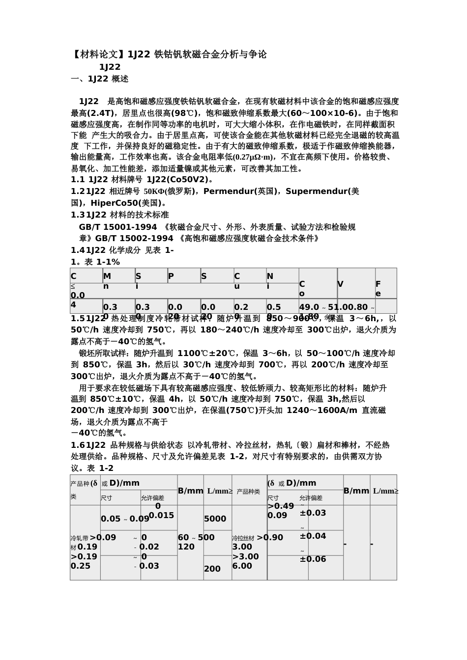 1J22,铁钴钒软磁合金分析与研究_第1页