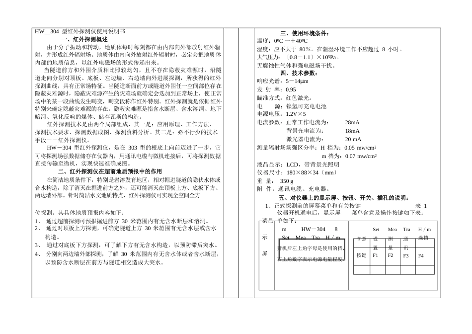 HW＿304 型红外探测仪使用说明书_第1页