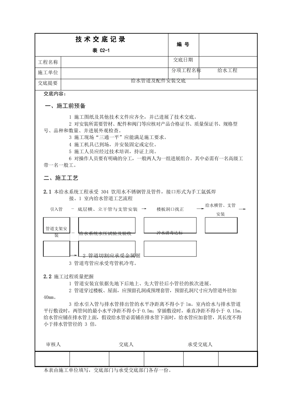 不锈钢管给水技术交底_第1页