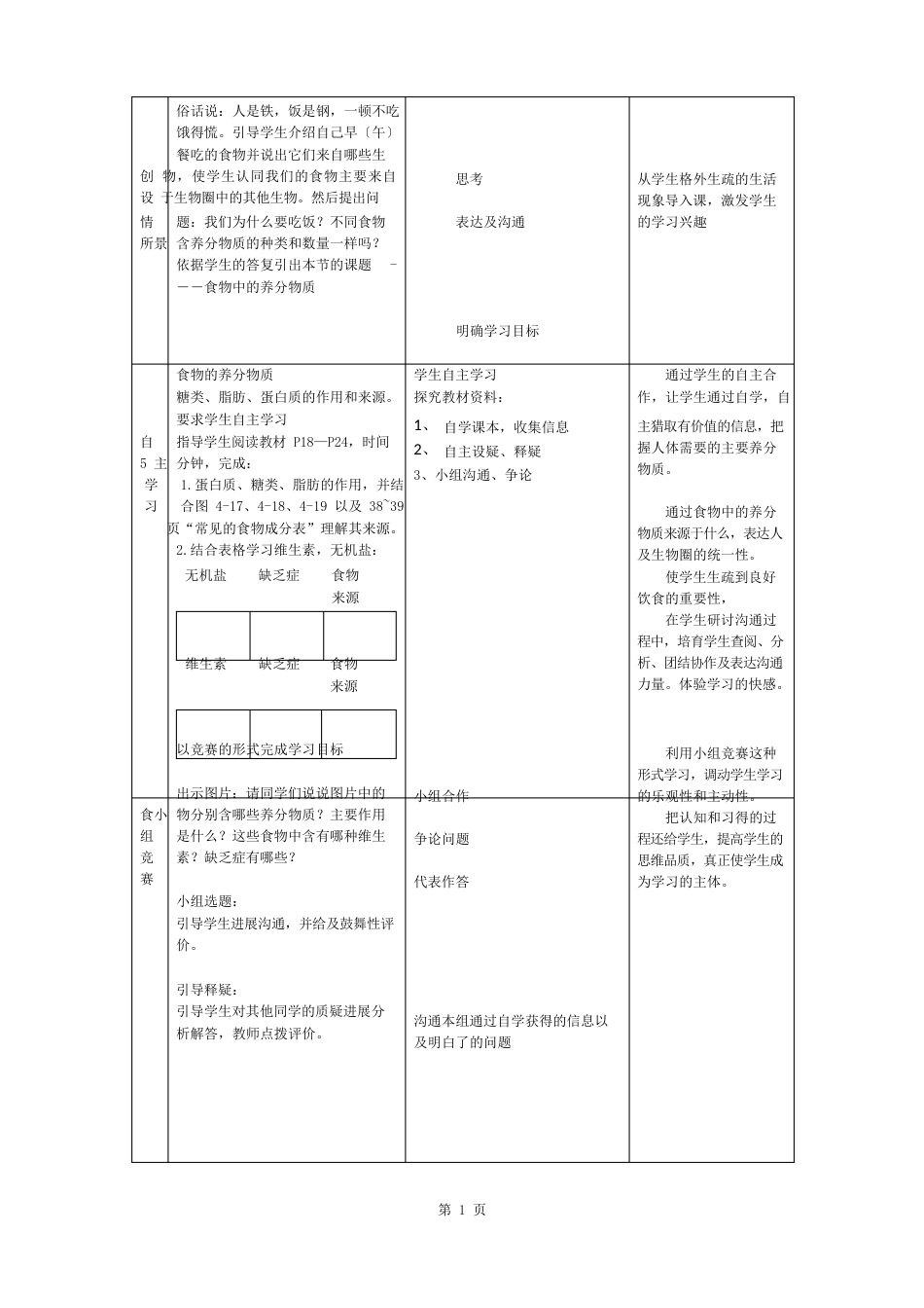 【公开课教案】《食物中的营养物质》教学设计_第2页