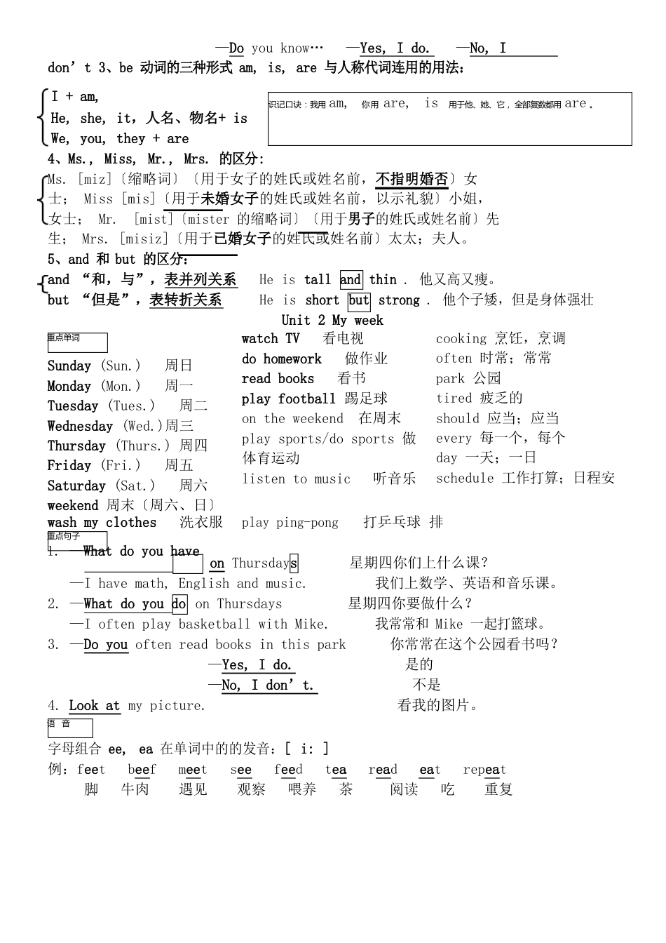 新版PEP五年级英语上册知识点总结_第2页