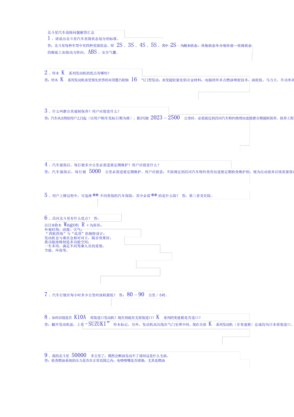 的北斗星汽车故障问题解答汇总_第1页