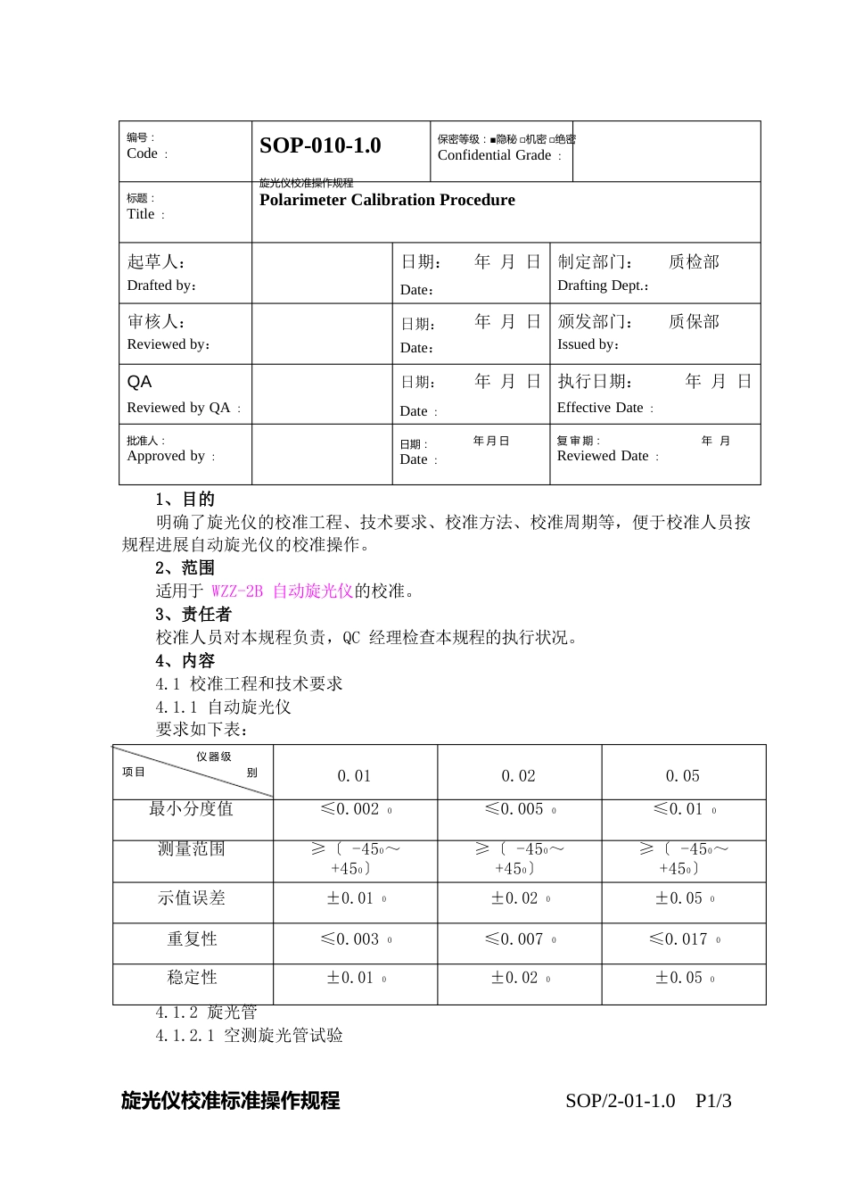 2-0114旋光仪校准操作规程(待)_第1页