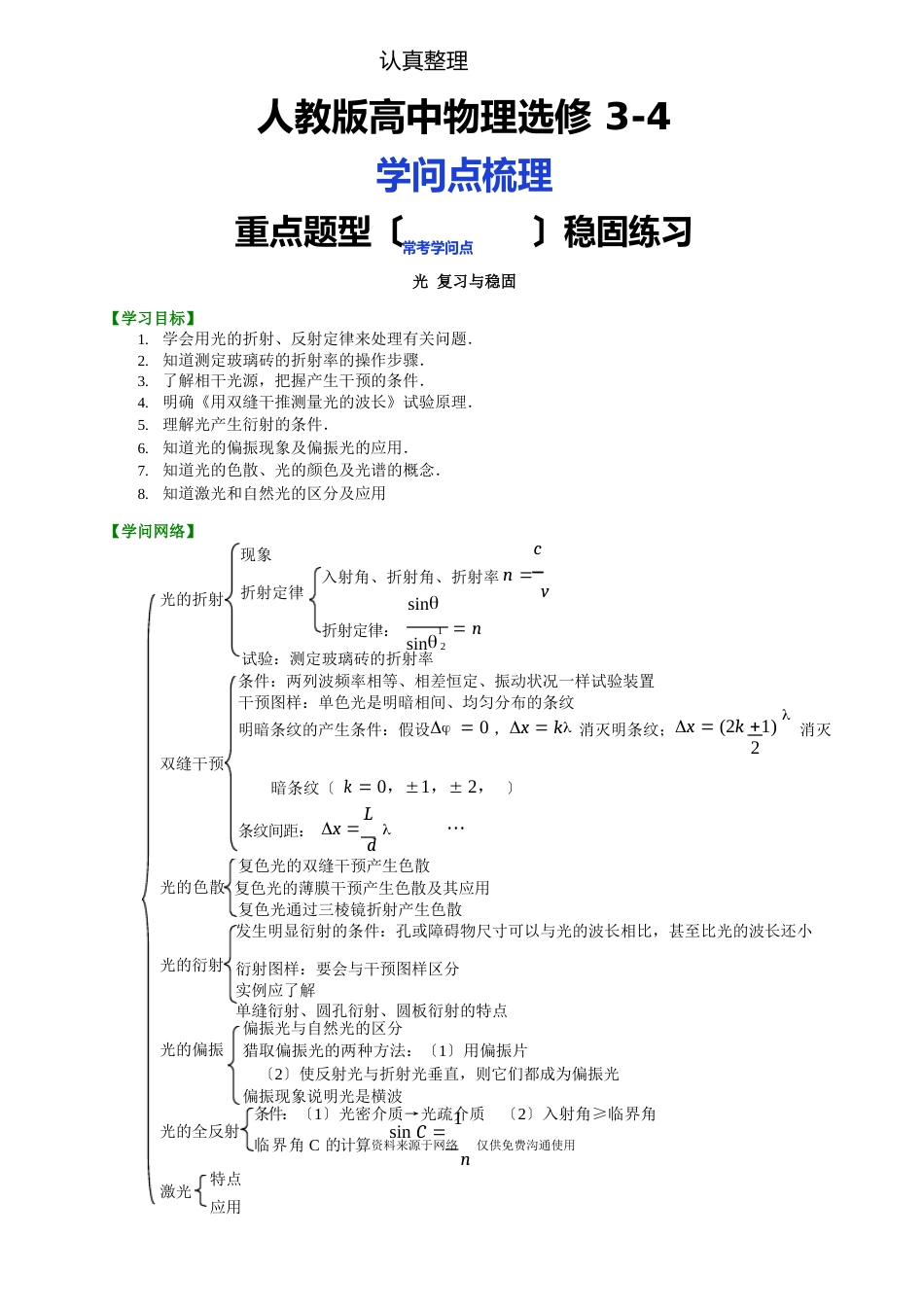 人教版高中物理选修3-4知识点及重点题型梳理]光复习与巩固提高_第1页