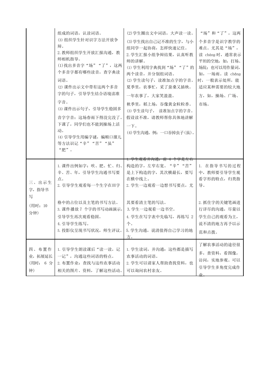 部编人教版二年级上册语文《田家四季歌》表格式导教案_第3页