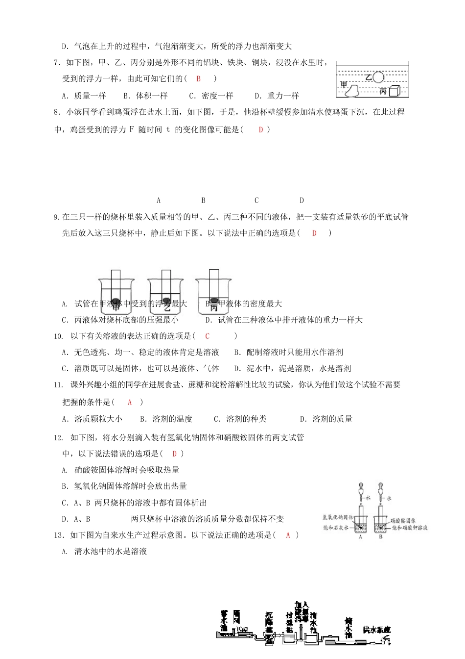 水和水的溶液单元测试卷答案_第2页