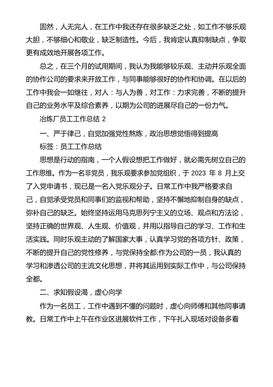 冶炼厂员工工作总结_第3页