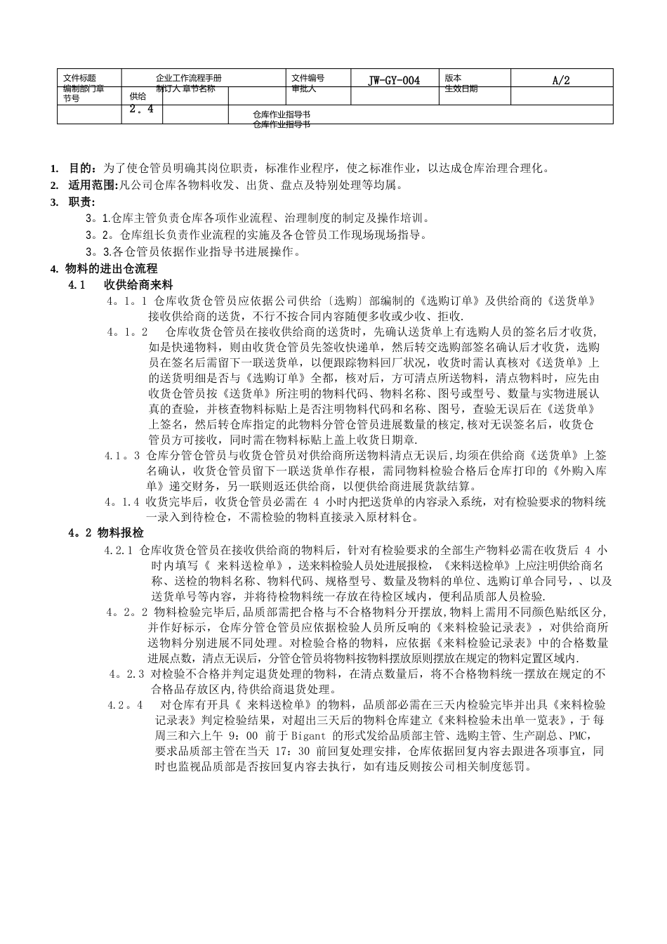 工厂仓库作业指导书物料收发、出货、盘点及异常处理_第1页