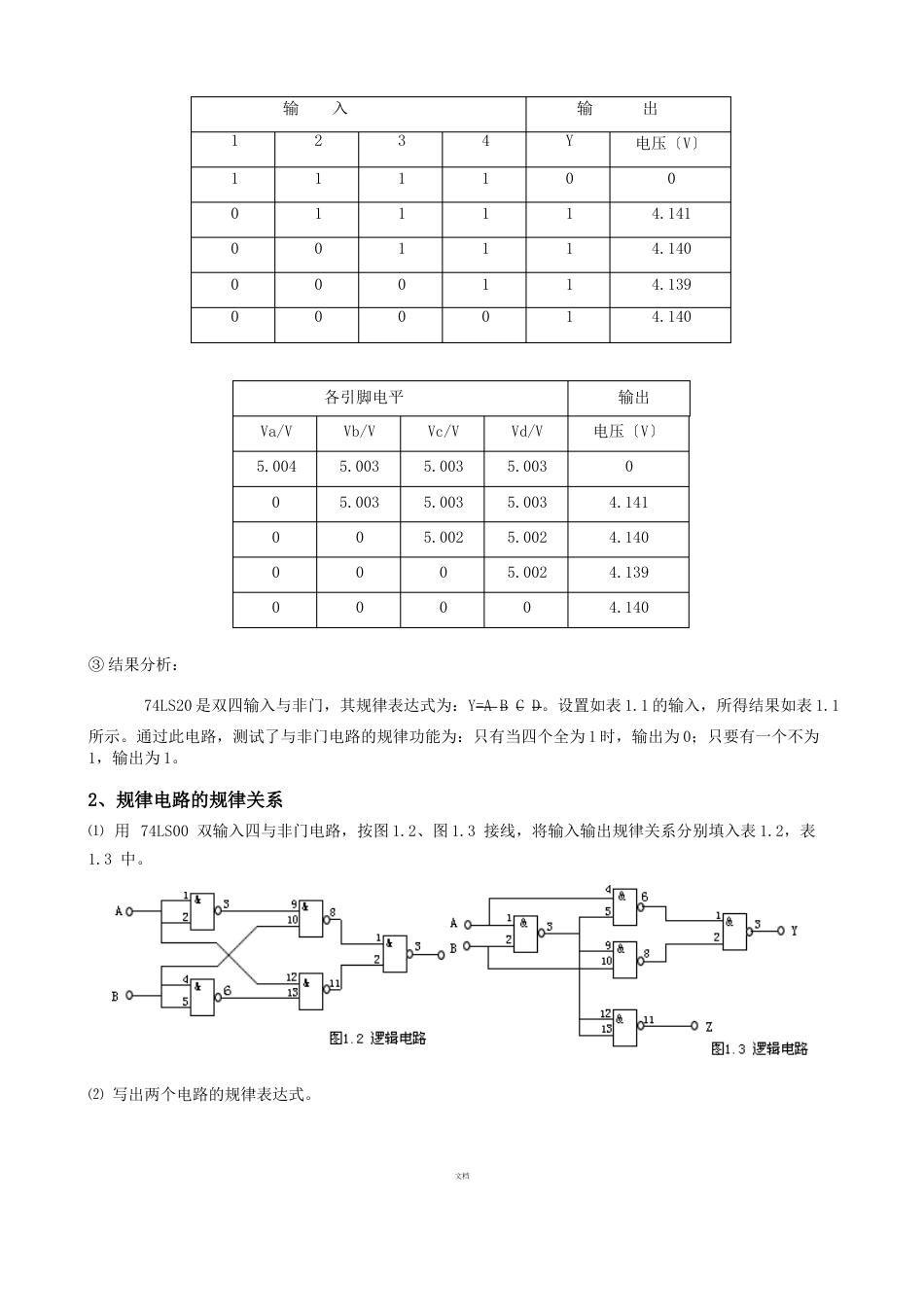 门电路逻辑功能及测试（实验报告)_第2页