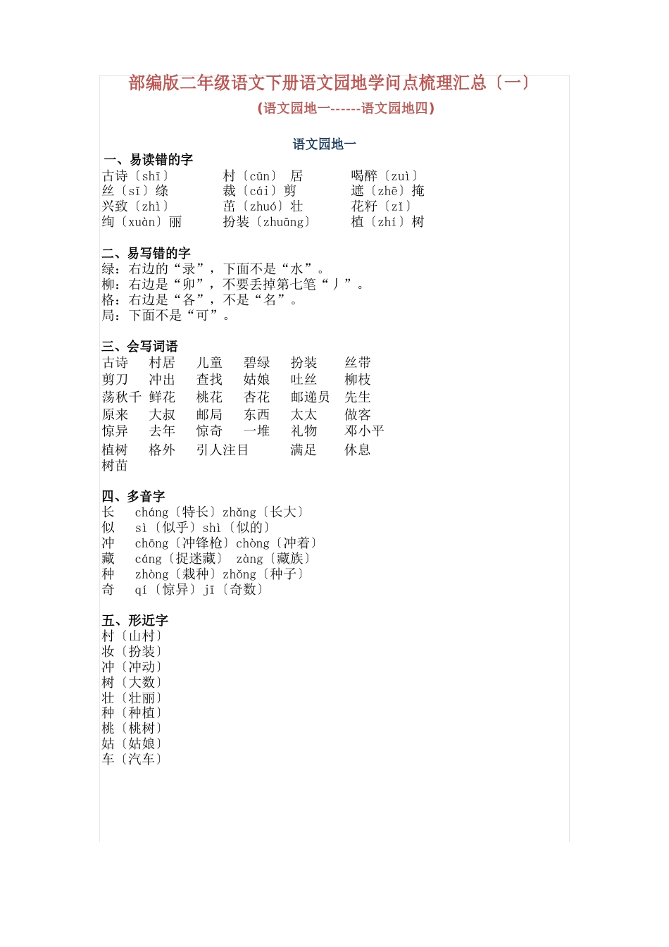 部编版二年级语文下册语文各园地知识点汇总_第1页