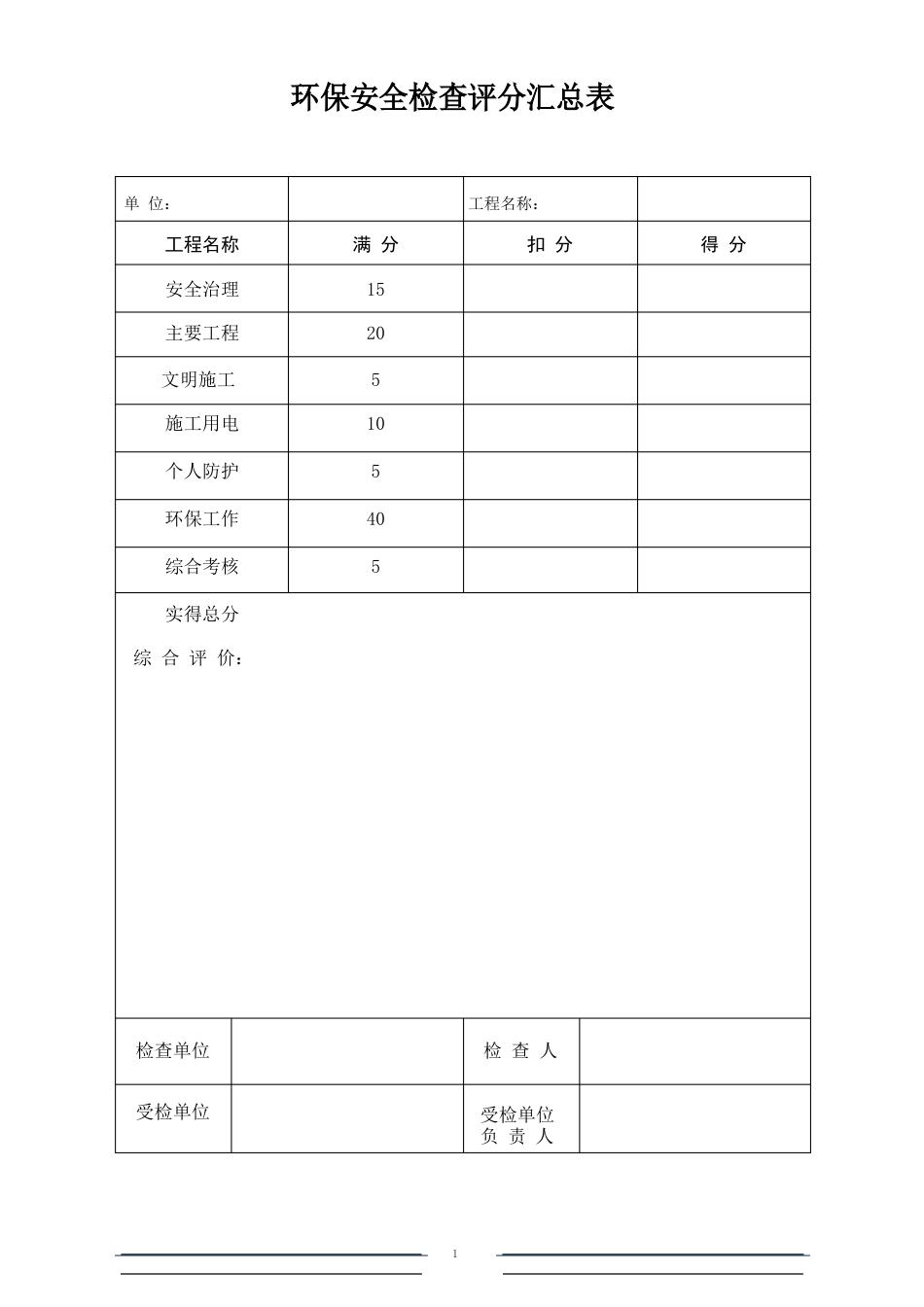 环保安全检查考核评分表_第1页