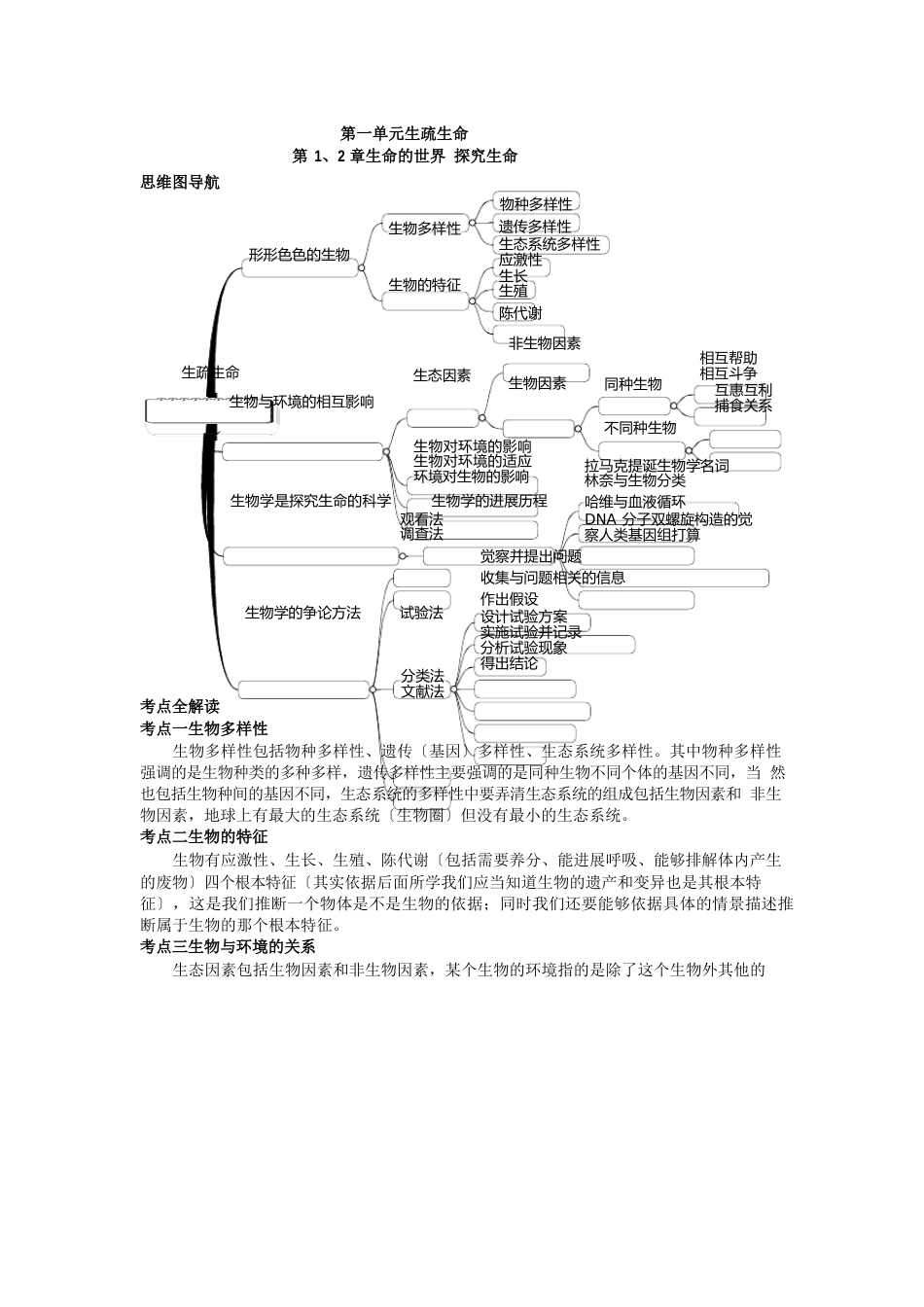 七年级生物学上、下册思维导图和知识点_第1页