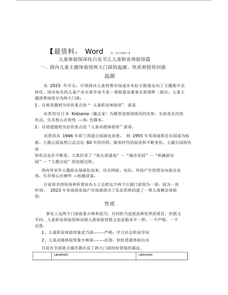 儿童体验馆项目策划书范文._第1页